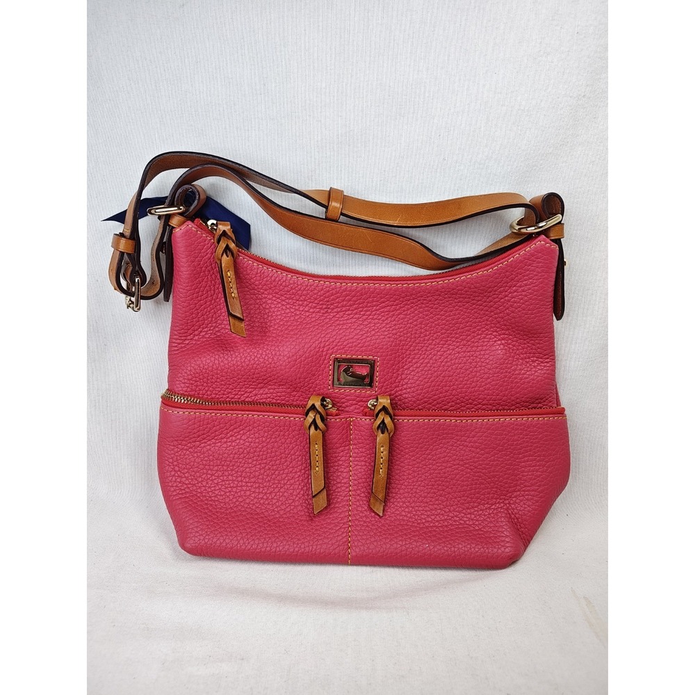Dooney & Bourke Pebble Grain Pink Small Zipper Pocket Sac Leather Hobo Purse